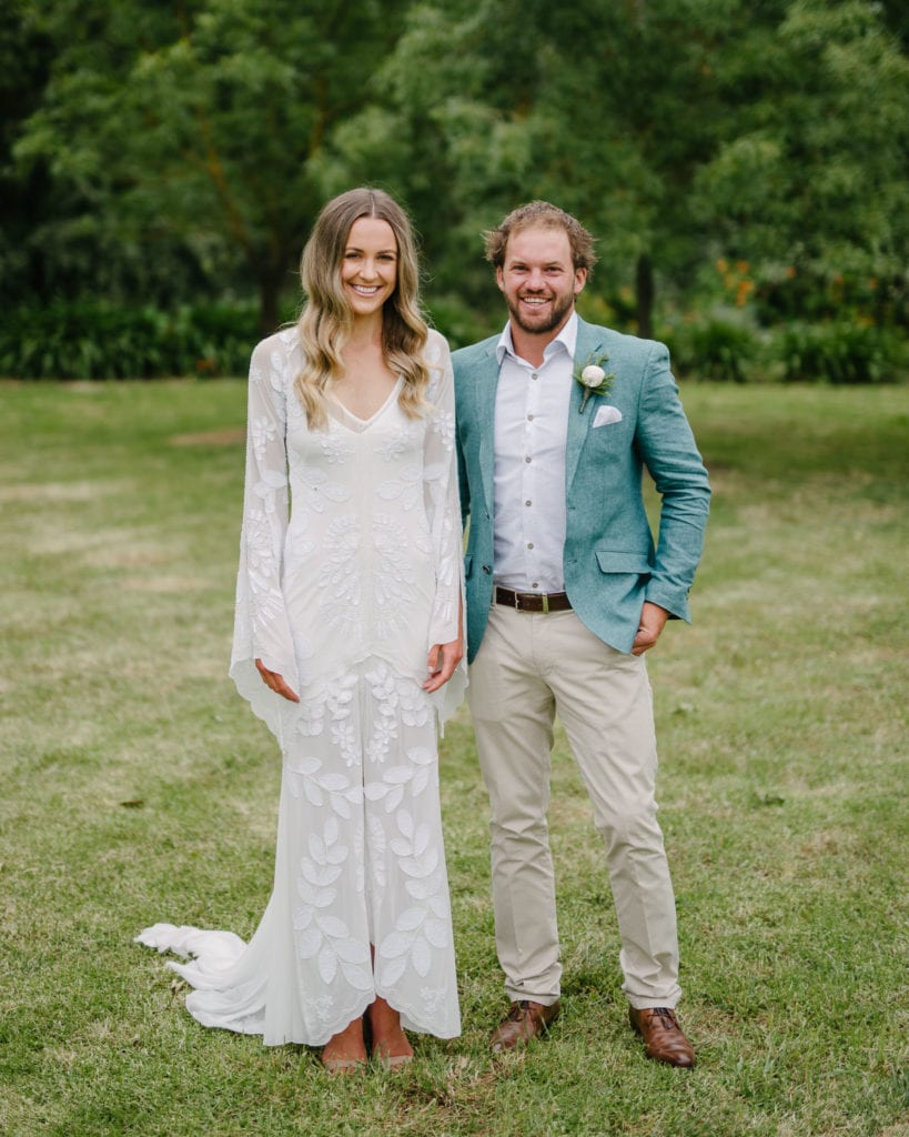 Bride and Groom stood in a garden near Birregurra in Victoria