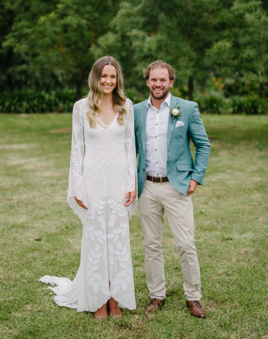 Bride and Groom stood in a garden near Birregurra in Victoria