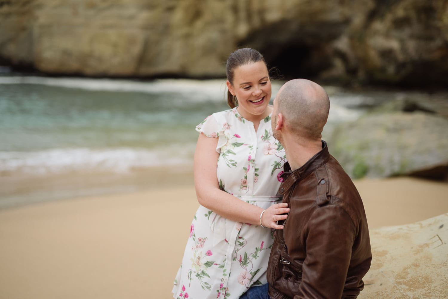 Woman looks at her boyfriend happily