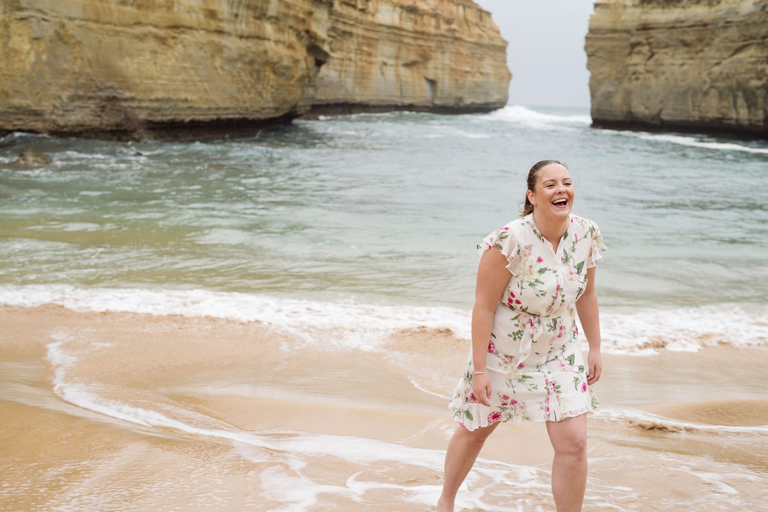Laughing in the ocean at Loch Ard Gorge