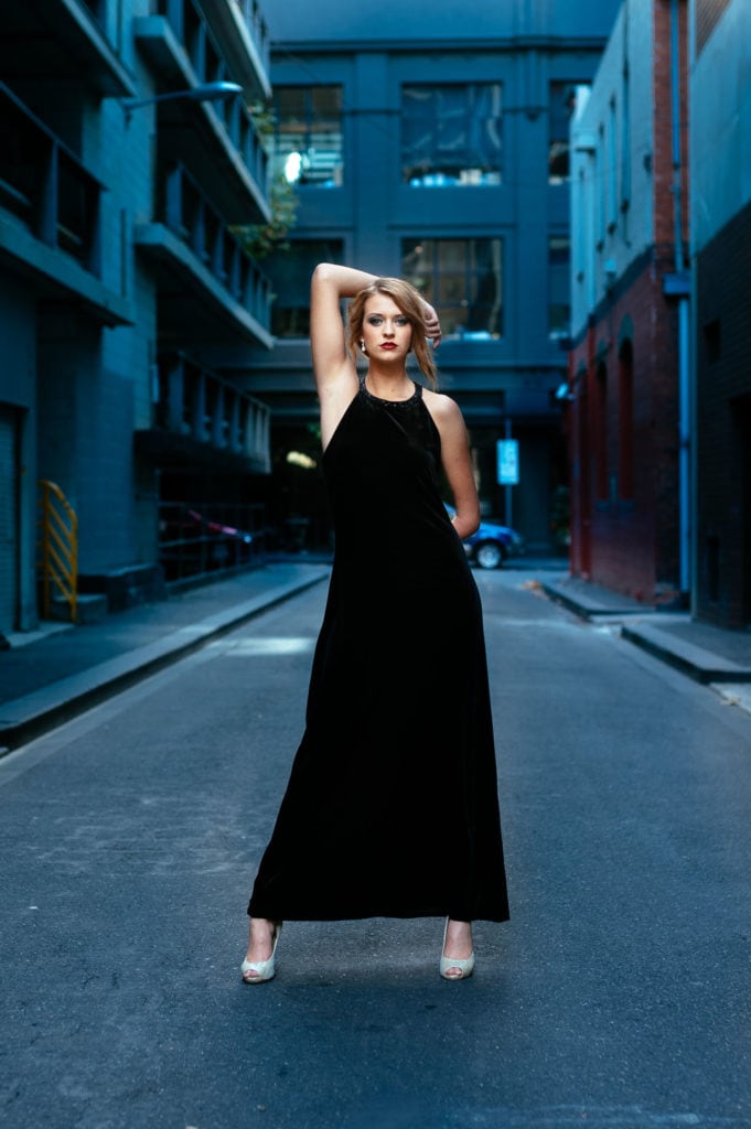 Model posing in Melbourne alleyway