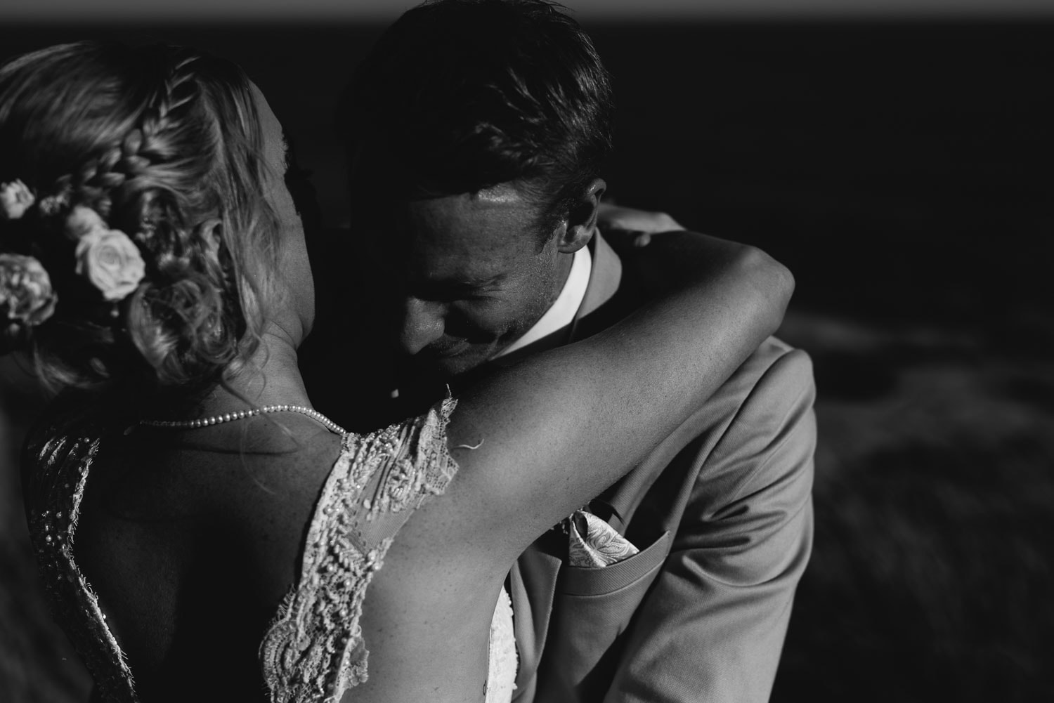 Moody portrait of bride and groom