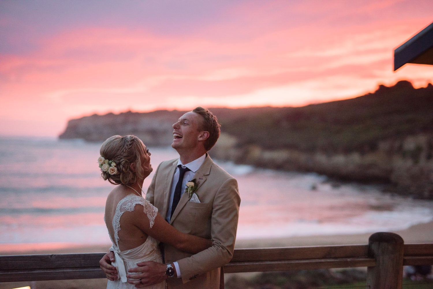 Port Campbell sunset portrait of bride and groom