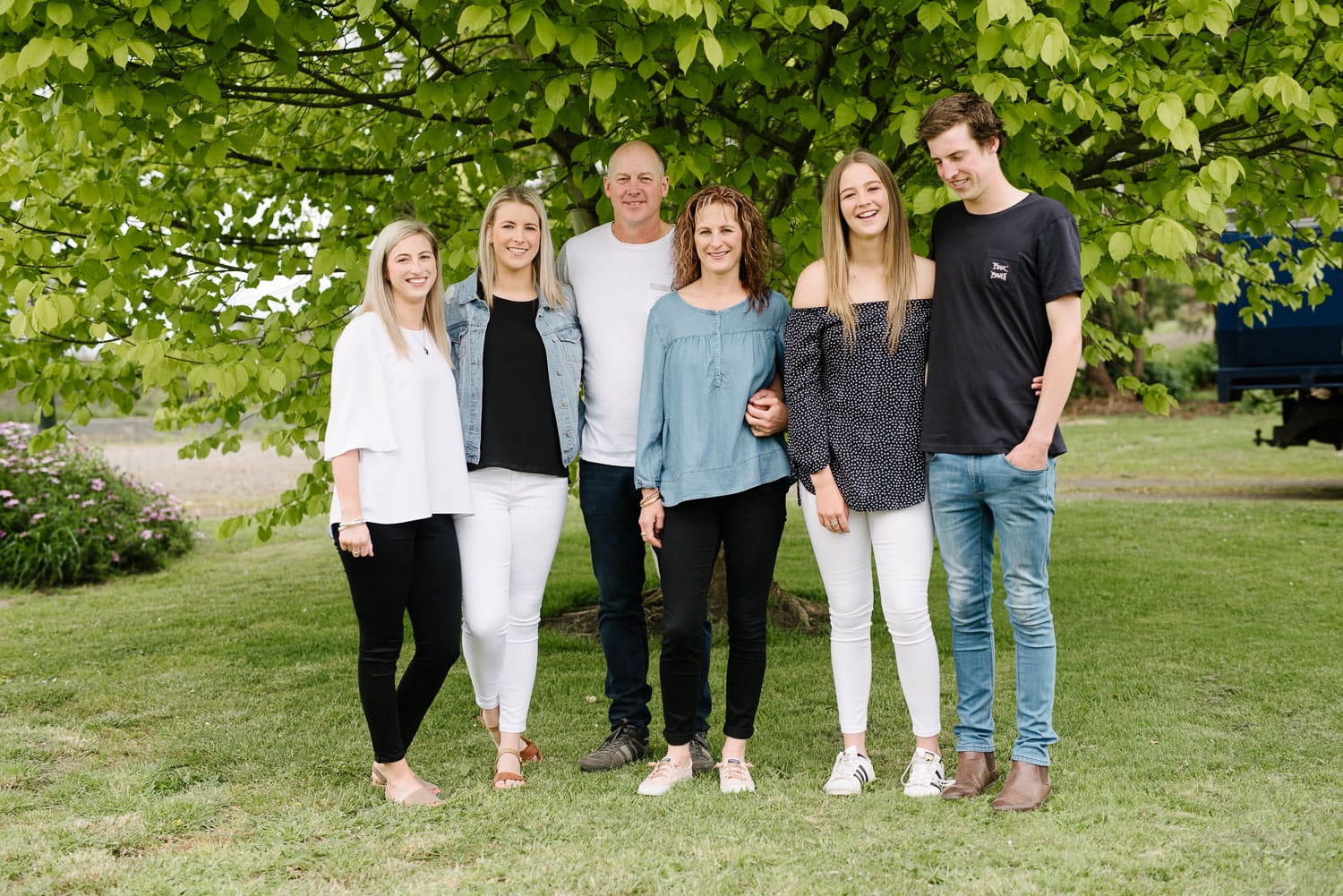 Relaxed family portrait at home