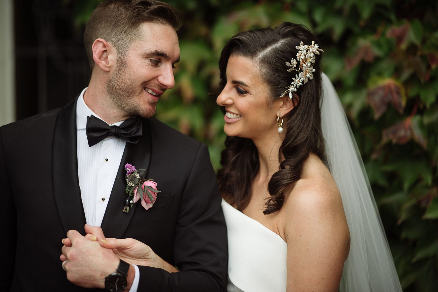 Bride and Groom portraits in their backyard