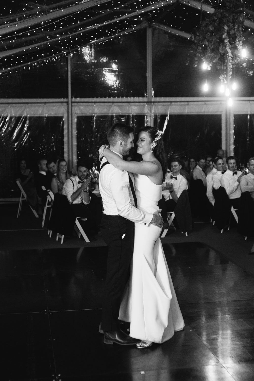 Bride and groom dancing