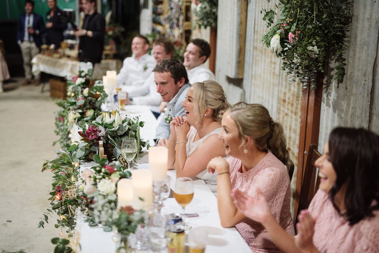 Laughing bridal party