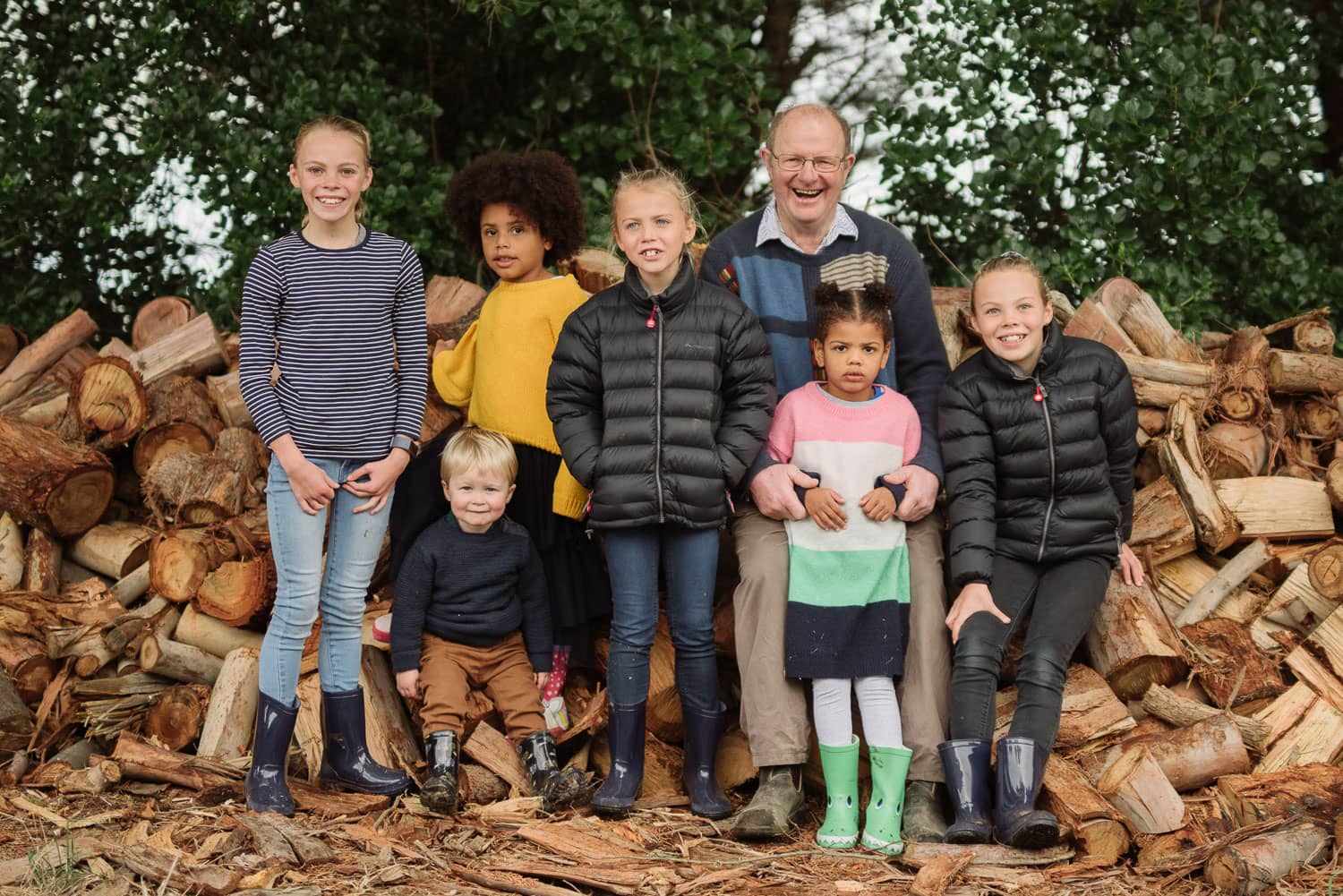 Family portrait with grandfather and children