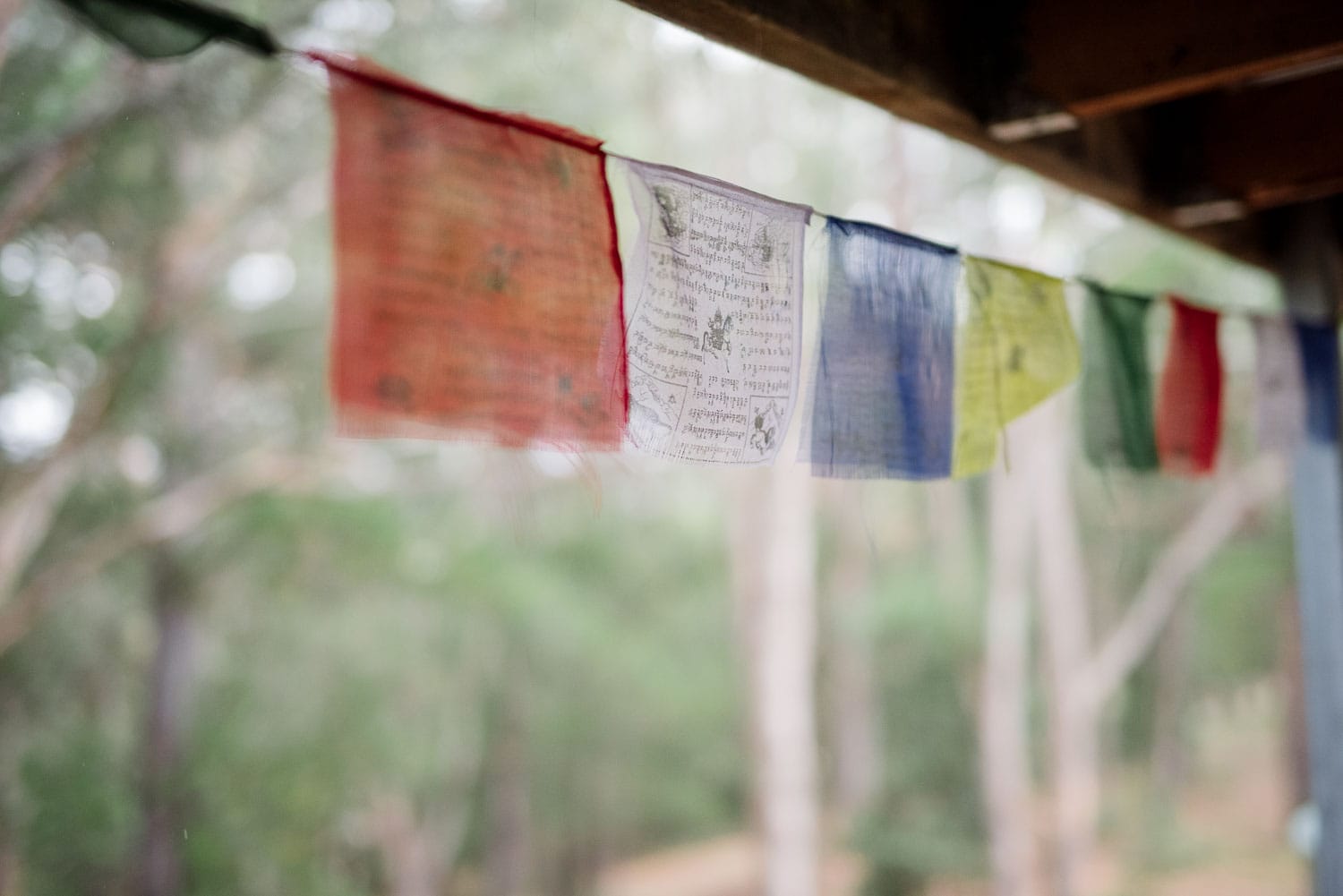 Prayer flags at Sokil Arts Eco Retreat in the Otways