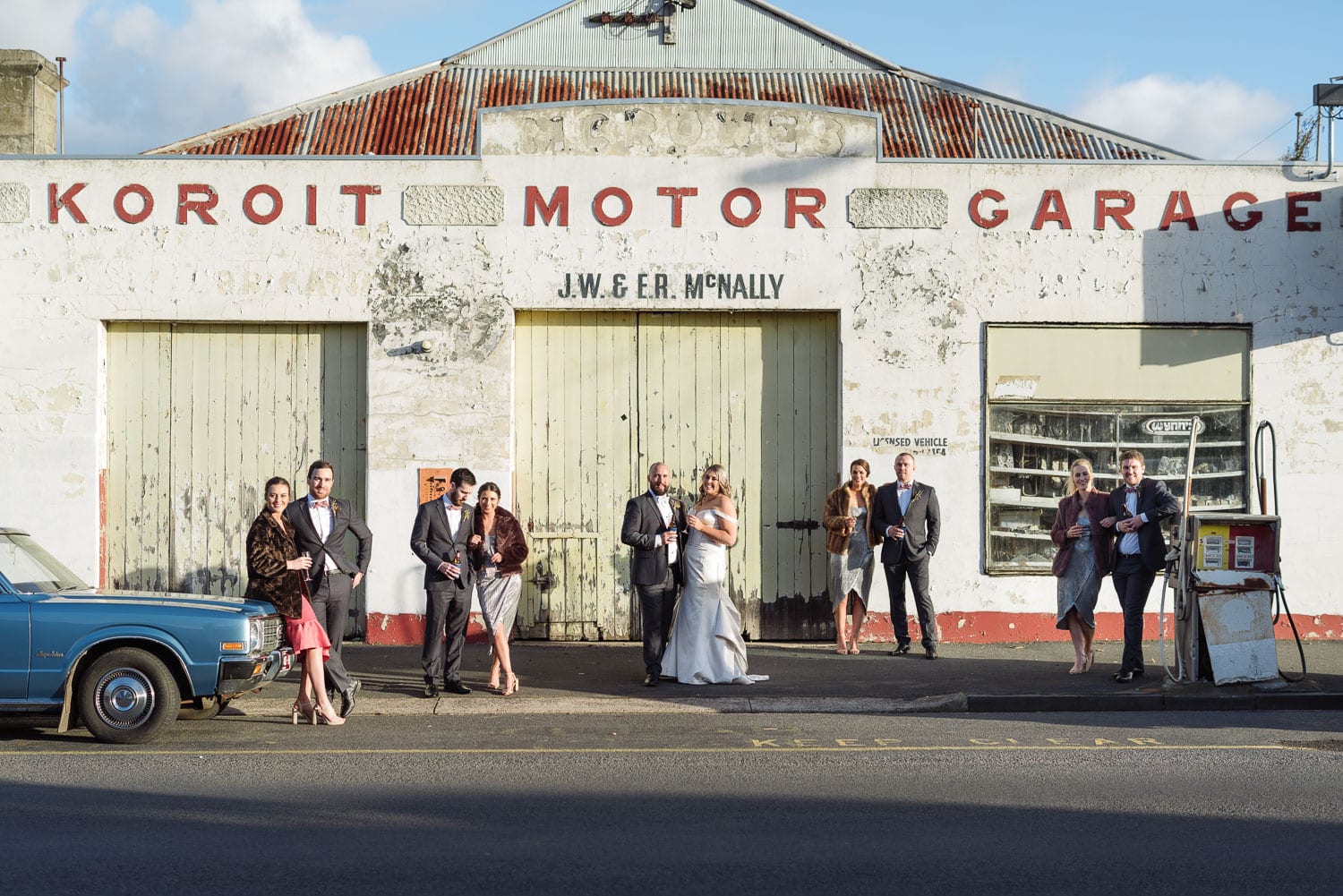 Koroit Motor garage wedding portrait