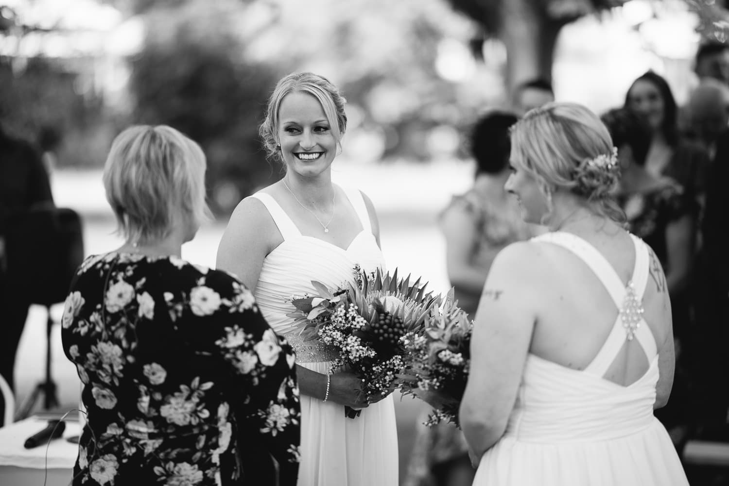 Bride smiling during her wedding in Colac Botanic Gardens