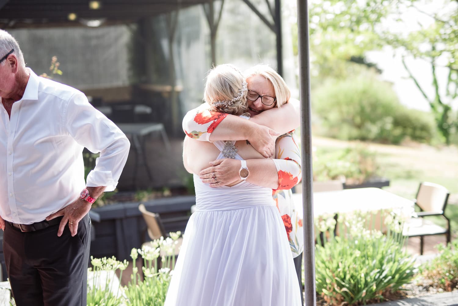 Bride hugging at Colac cafe