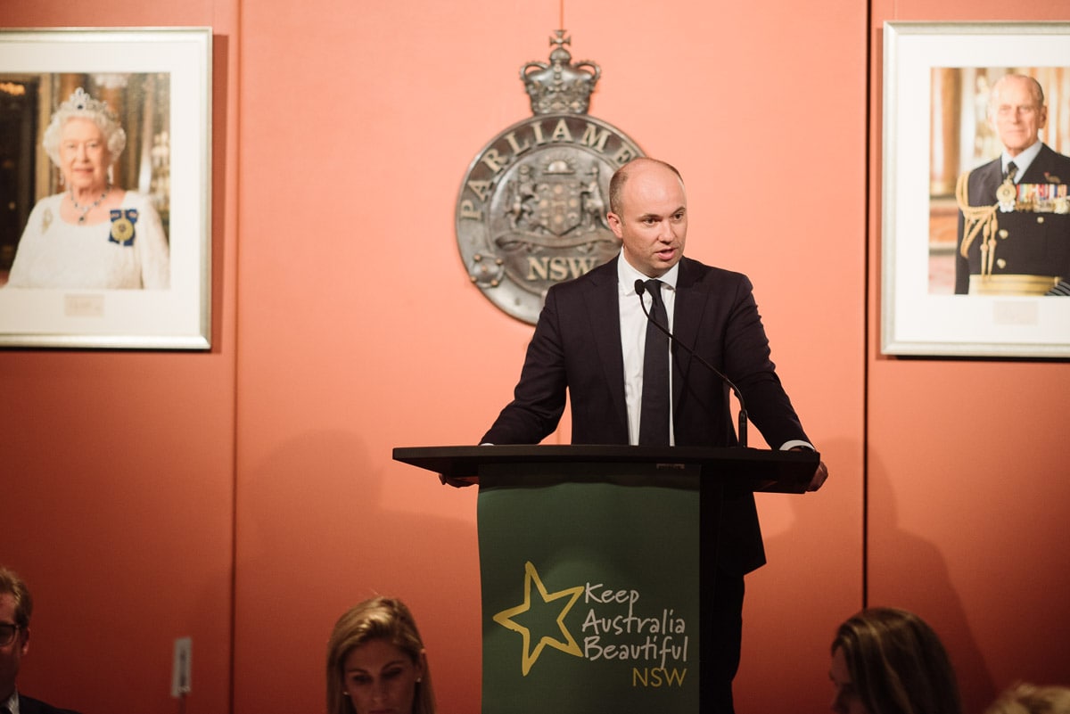 Hon Matt Kean speaking in front of Queen