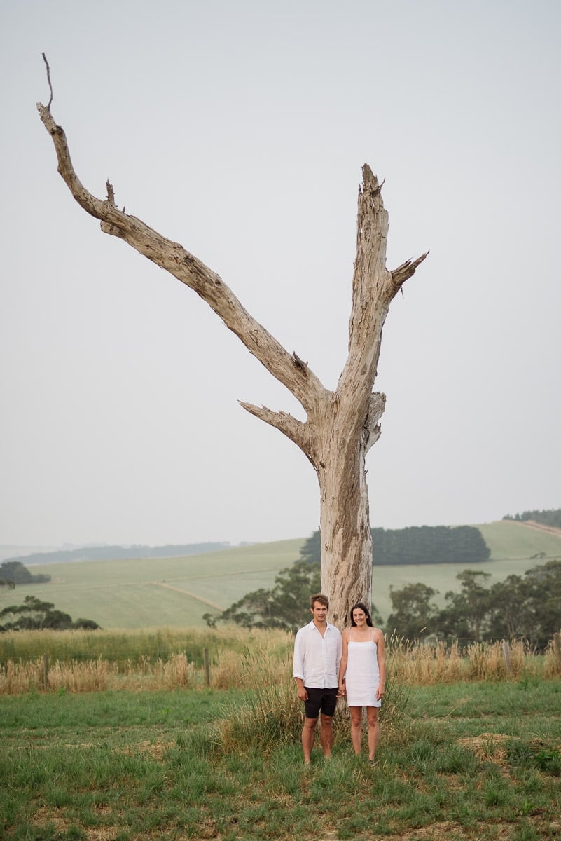 Couple portrait with dead tree near Scotts Creek