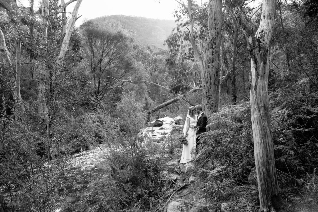 Halls Gap Wedding portraits next to river