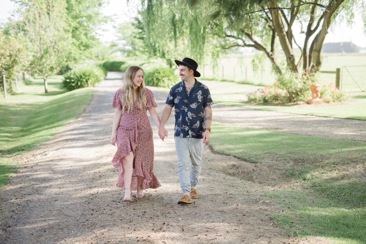 Couple walking at their Kirkstall engagement session