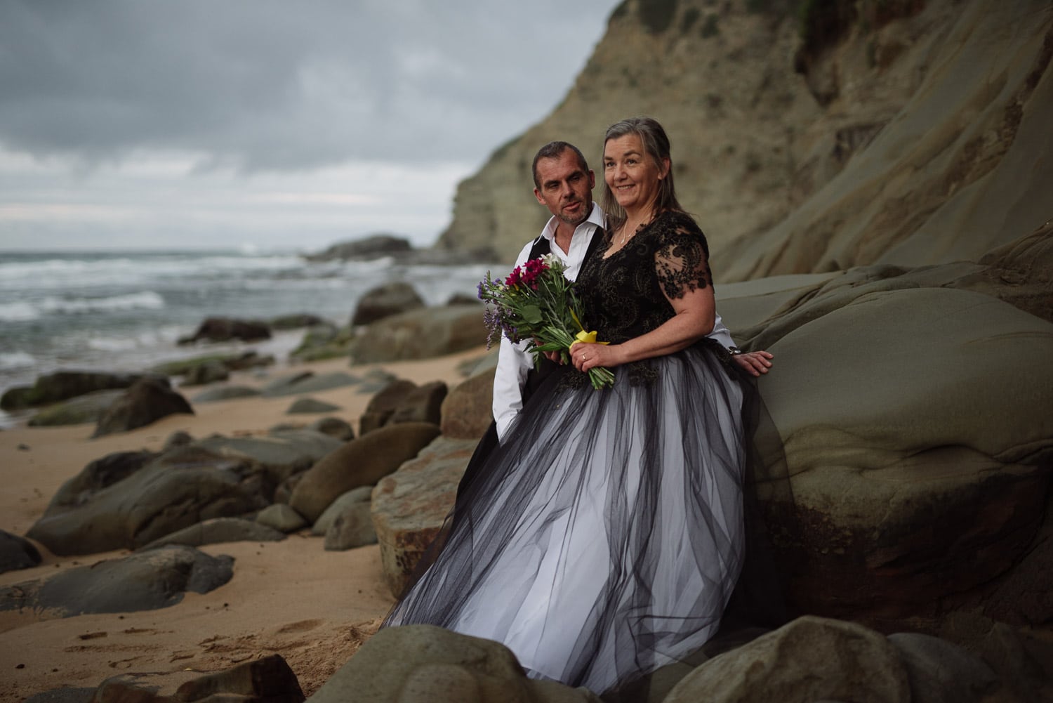 Wedding portraits on the beach near Apollo Bay