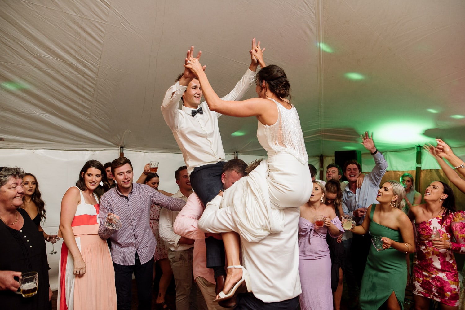 Bride and groom partying in Scotts Creek