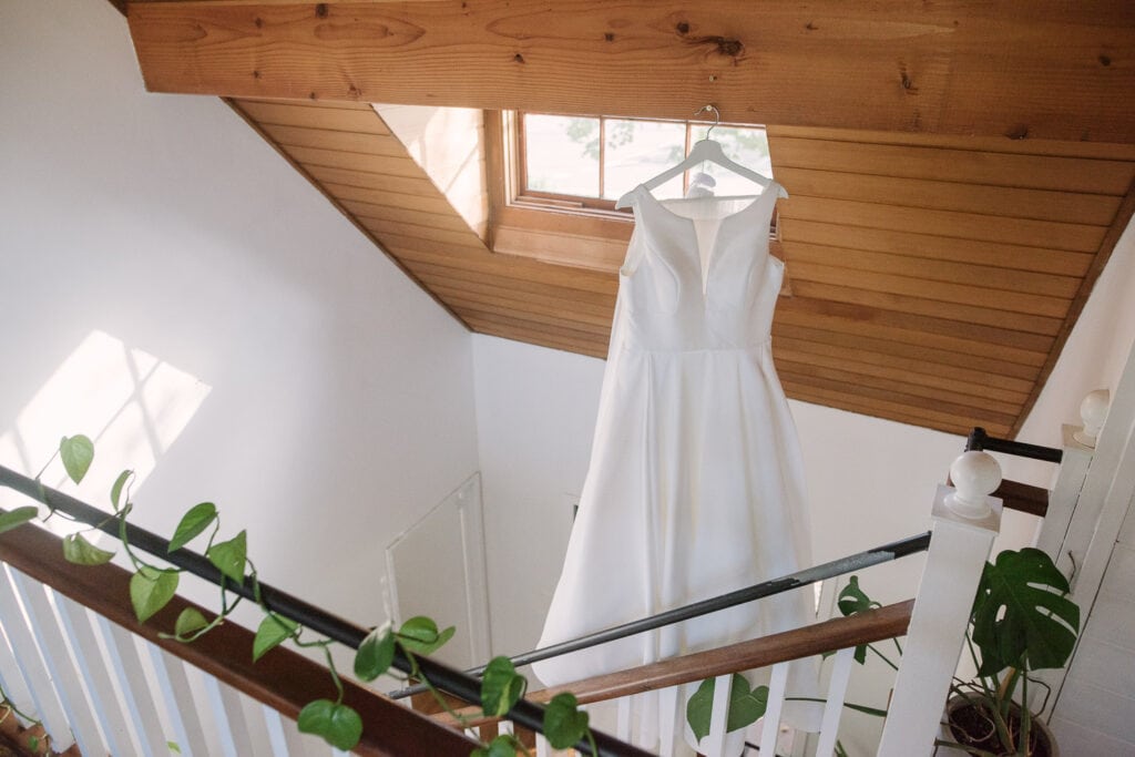 Wedding dress hanging at Warrnambool AirBnB