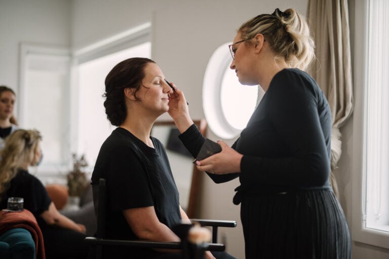 Bride getting makeup done in Warrnambool