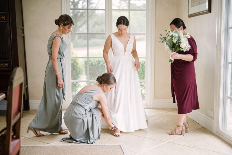 Bride getting dressed in Port Fairy