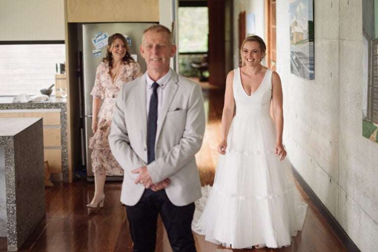 Bride seeing dad for first time on the Great Ocean Road