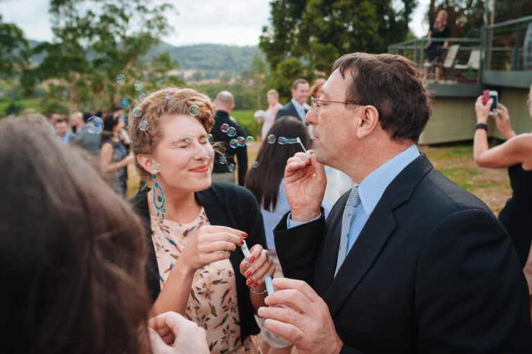 Bubbles being blown at a wedding