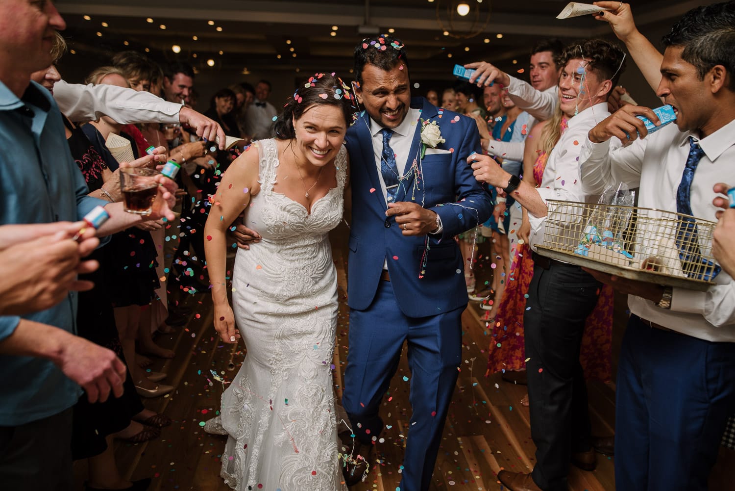 Bride and Groom leaving wedding reception at Warrnambool bowls club.