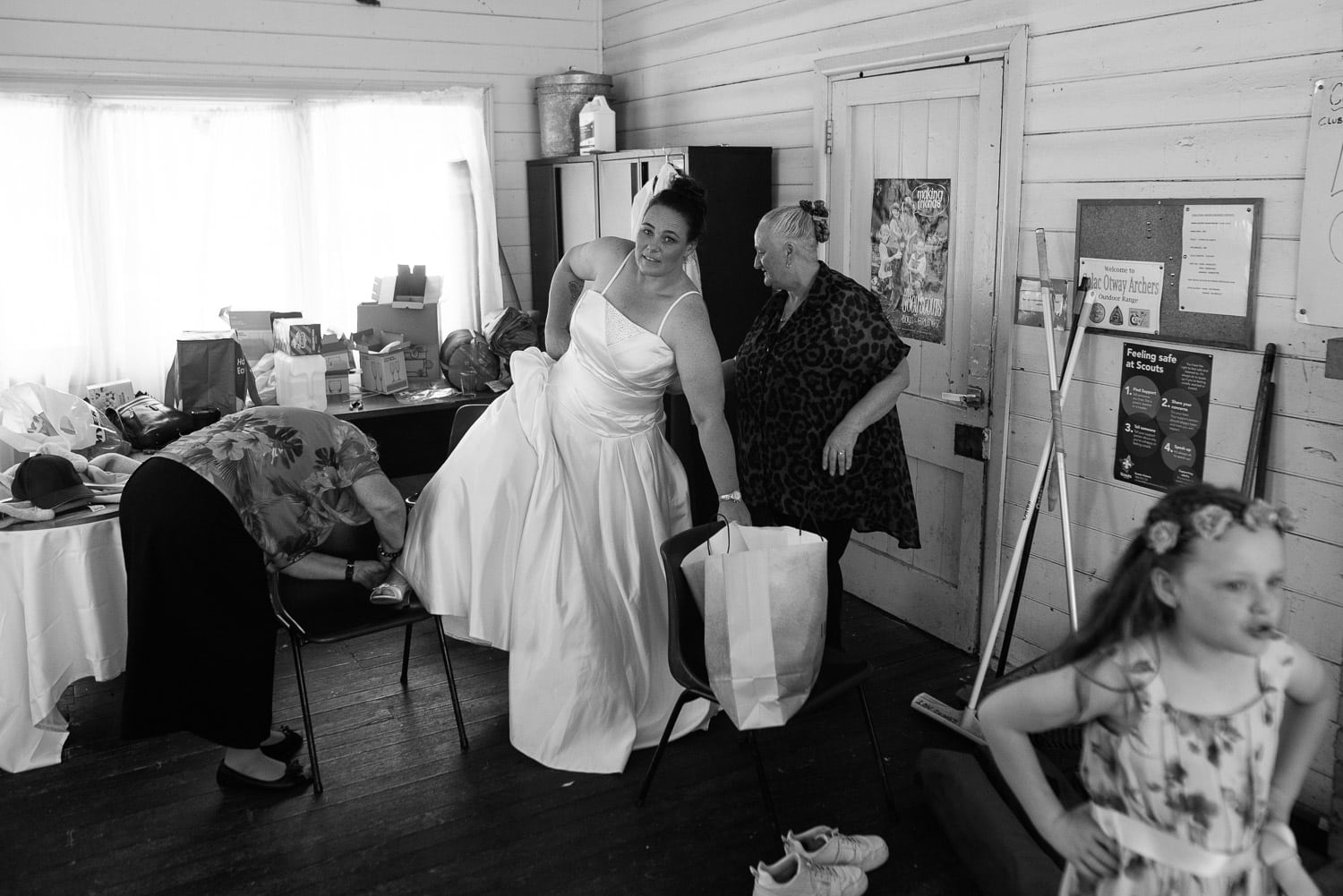 Bride preparing at Colac Scout Camp 