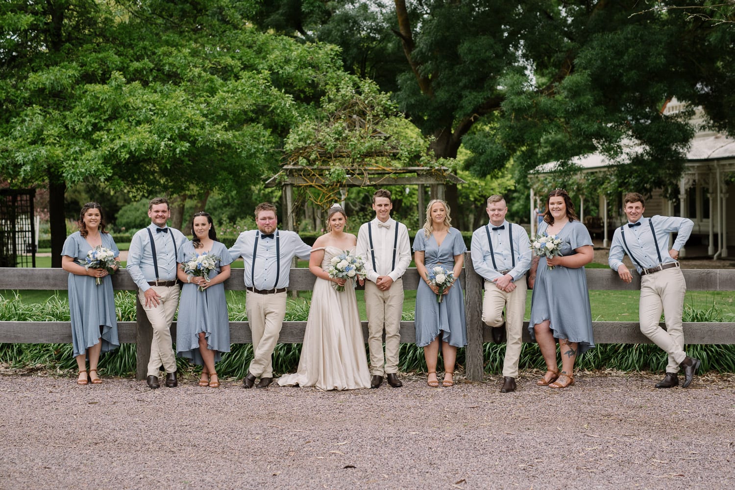 Bridal party photo in relaxed country style