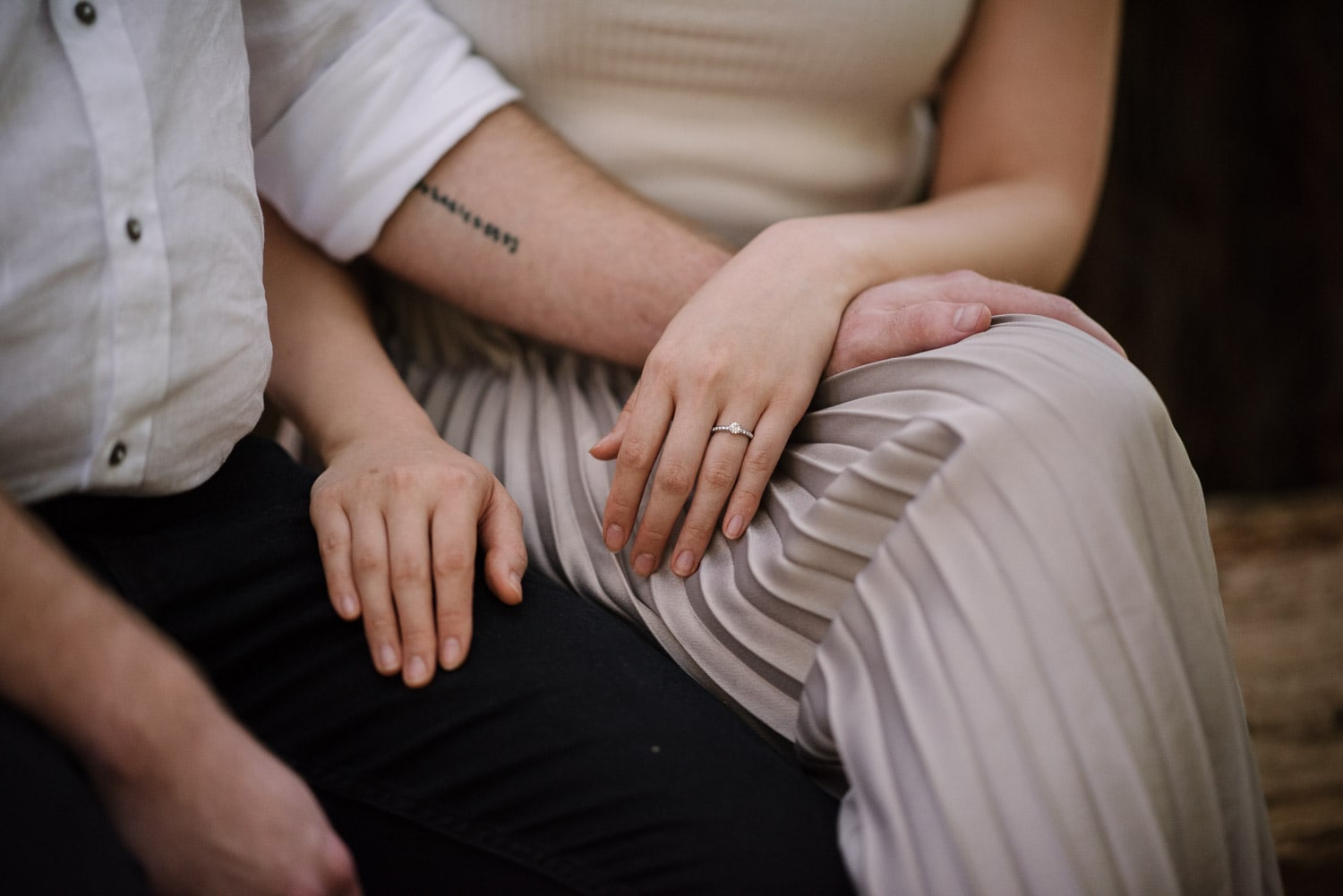 Engagement ring on finger