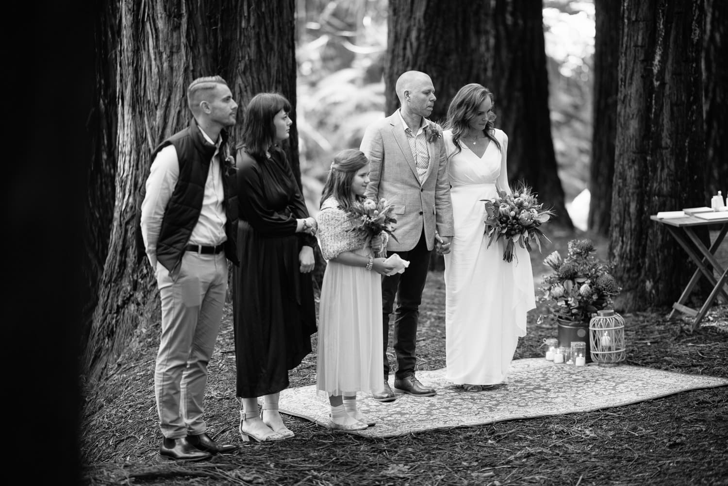 Bride and groom in the redwoods