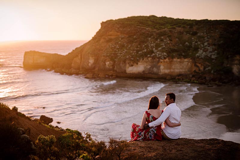 Couple's portraits at sunset near Warrnambool