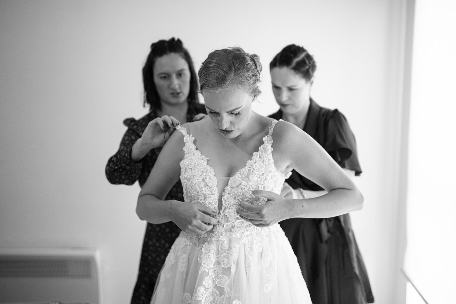 Bride getting dressed in Warrnambool