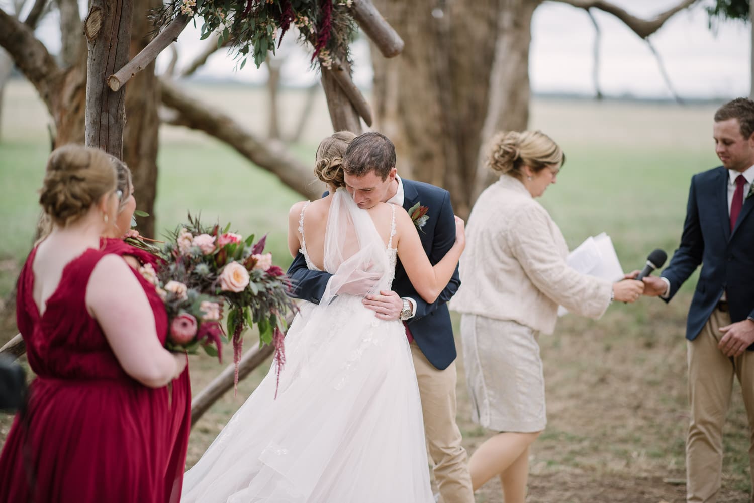 Bride and groom hugging at Brucknell Wedding