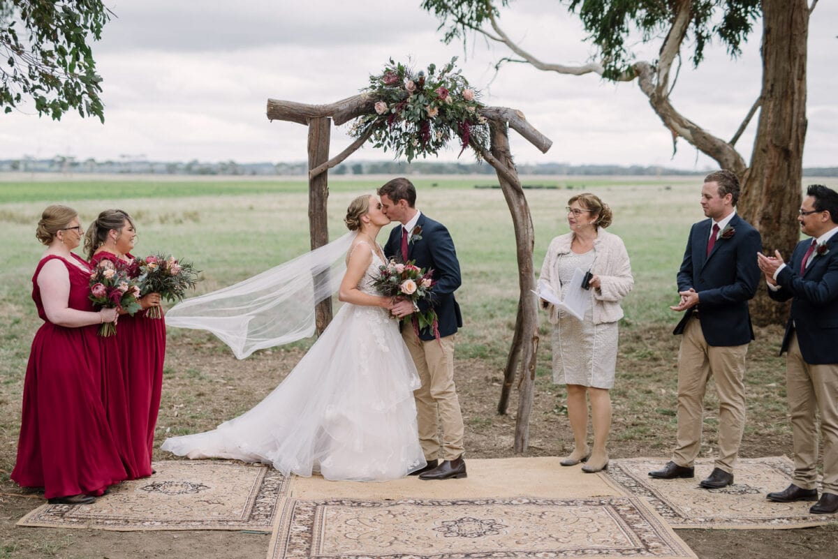 Brucknell Wedding first kiss