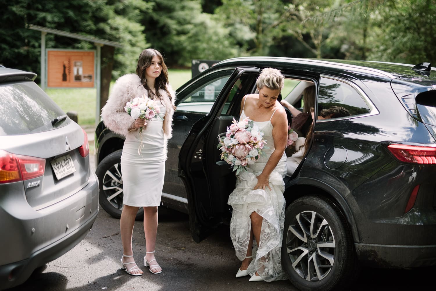 Bride arriving at the Redwood plantation in the Otways