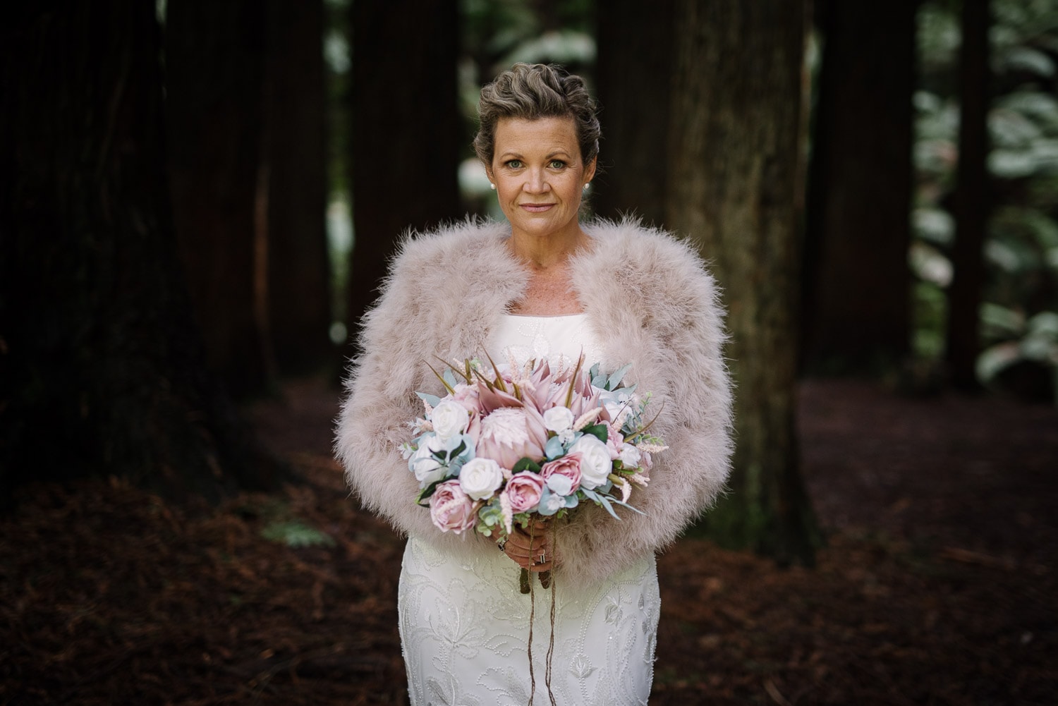 Bridal portrait in the redwood plantation in the Otways