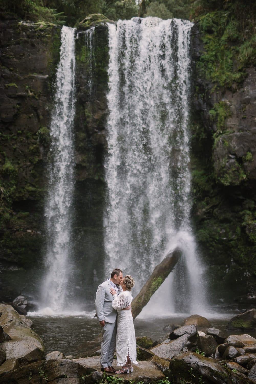 Wedding photos at a waterfall
