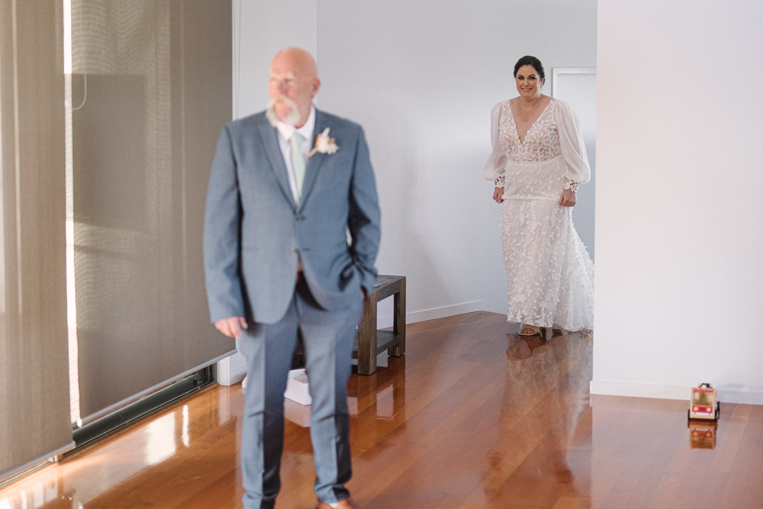 Bride prepares for first look