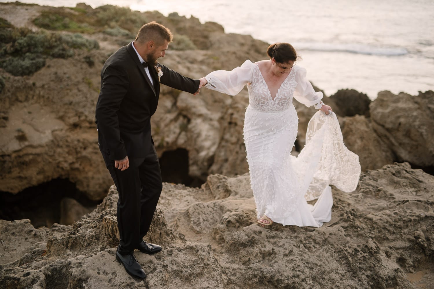 Wedding photos at the breakwater in Warrnambool